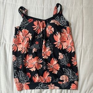Floral Black and Pink Women's Top Swimwear